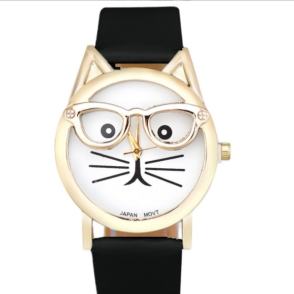 Accessories - NEW Nerd Hipster Cat Glasses Gold Black Watch Meow